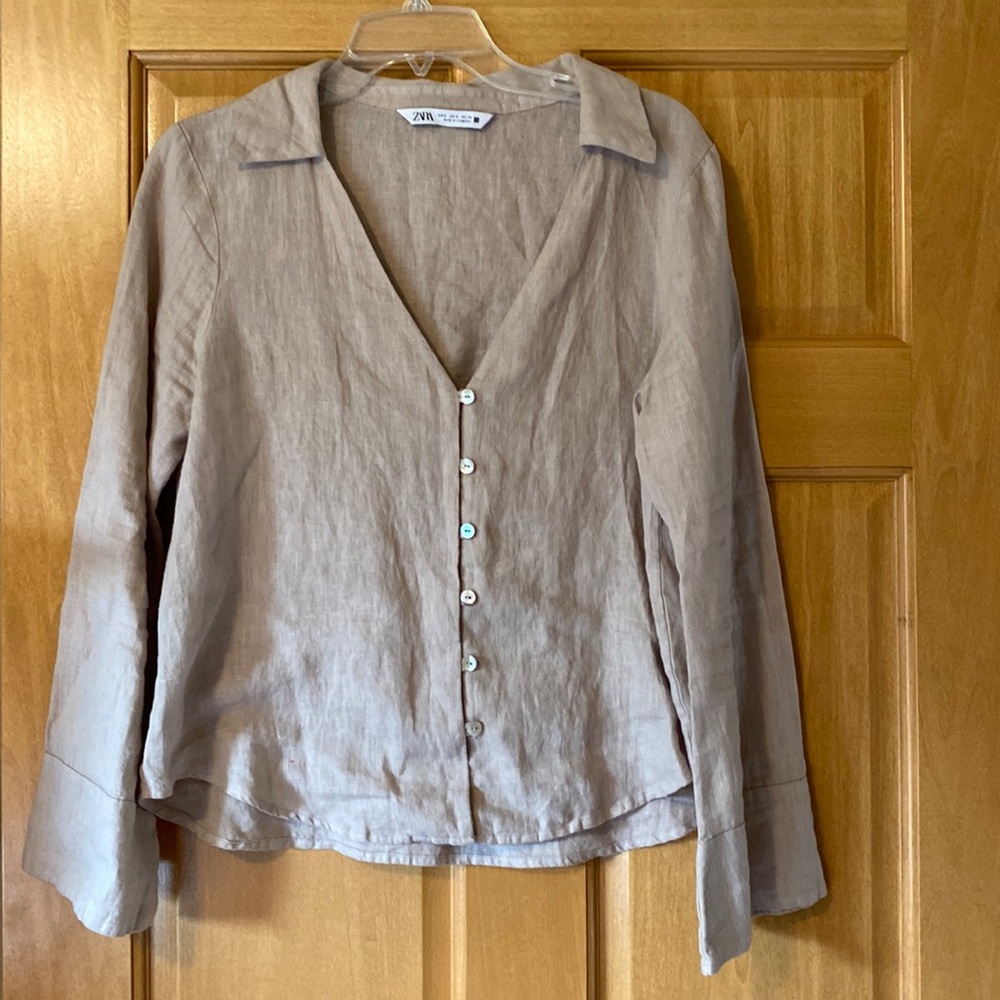 Long sleeve Zara linen top